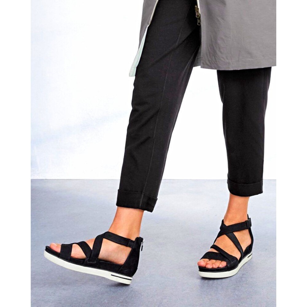 Eileen Fisher Women's Black Strappy Ankle Strap Zip Sandals Synthetic US 8.5